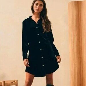 NWT Faherty Stretch Silk Velvet Genevieve Shirt Dress Black Size S